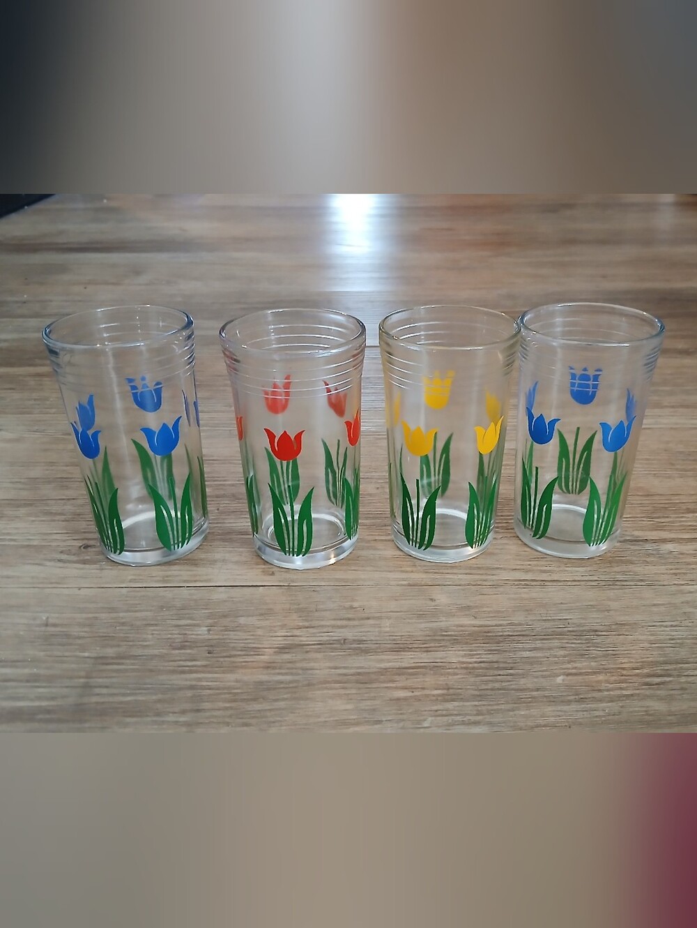 Tulip Glass Juice Glasses - Yellow, Red And Blue Floral Design